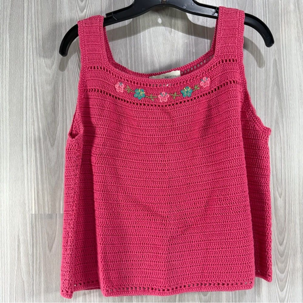 Susan Bristol Vintage Pink Crochet Vintage Embroidered Sleeveless Tank Top P‎ L